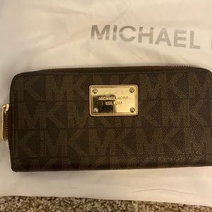 Michael Kors Brown Monogram Coated Canvas Zip Around Wallet